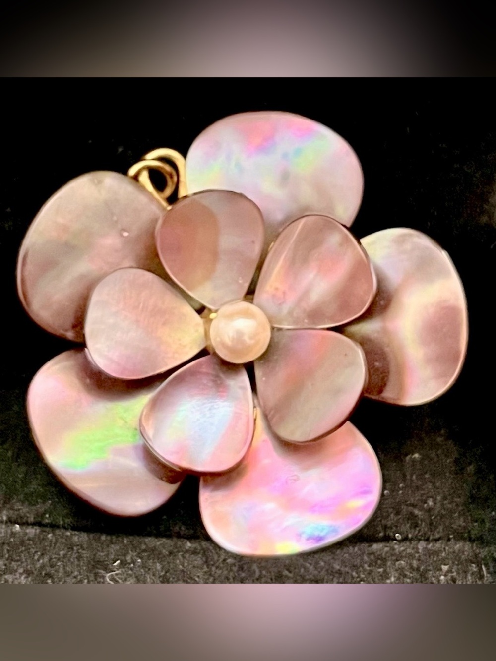 Vintage Pink Mother of Pearl Flower Pendant | Iridescent Dogwood Hibiscus Floral